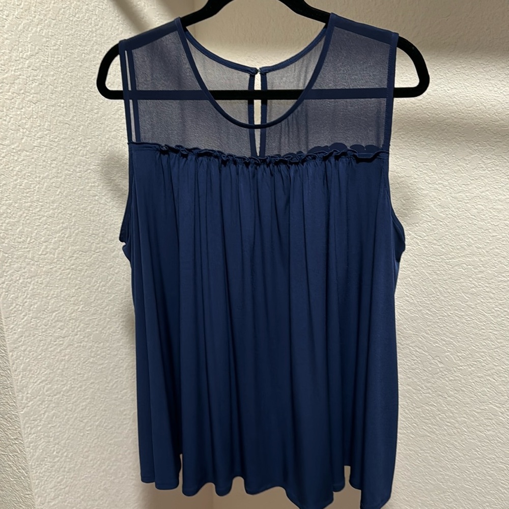 Lane Bryant Navy blue tank top with sheer shoulders